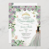 Quinceanera Mint Green Rozen Elegant Butterfly Inv Kaart (Voorkant / Achterkant)