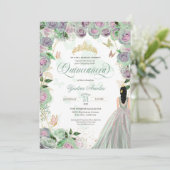 Quinceanera Mint Green Rozen Elegant Butterfly Kaart (Staand voorkant)