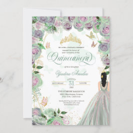 Quinceanera Mint Green Rozen Elegant Butterfly Kaart