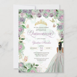 Quinceanera Mint Green Rozen Elegant Butterfly Kaart