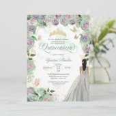 Quinceanera Mint Green Rozen Elegant Butterfly Kaart (Staand voorkant)