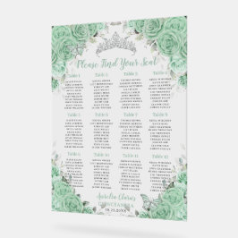 Quinceañera Mint Groen Bloemen Zilver Zitje Acryl Bord
