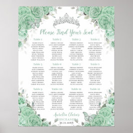 Quinceañera Mint Groen Bloemen Zilver Zitje Poster