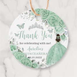 Quinceanera Mint Groene Bloemen Zilveren Prinses Bedankjes Labels