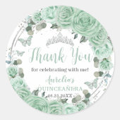 Quinceañera Mint Groene Bloemen Zilveren Vlinders Ronde Sticker (Voorkant)