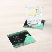 Quinceanera Mint Groene Faux Glitter Kartonnen Onderzetters (Insitu)
