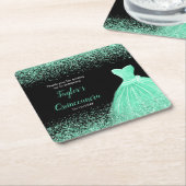 Quinceanera Mint Groene Faux Glitter Kartonnen Onderzetters (Schuin)