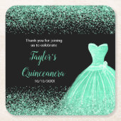 Quinceanera Mint Groene Faux Glitter Kartonnen Onderzetters (Voorkant)