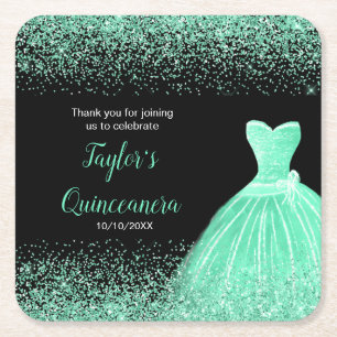 Quinceanera Mint Groene Faux Glitter Kartonnen Onderzetters