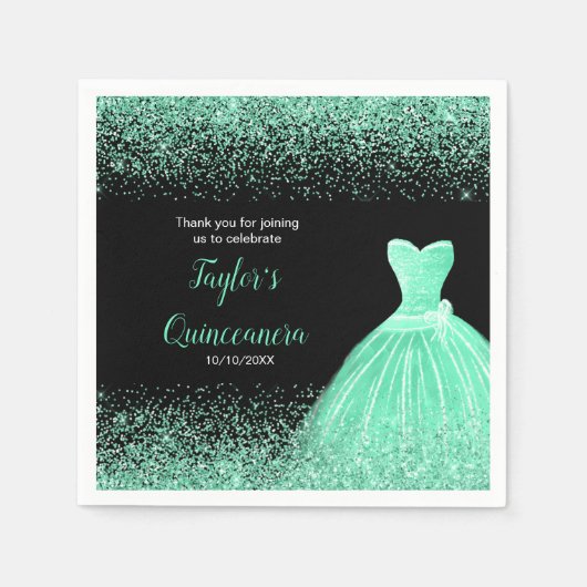 Quinceanera Mint Groene Faux Glitter Servet (Voorkant)