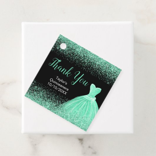 Quinceanera Mint Groene Jurk Faux Glitter Bedankjes Labels (In situ)