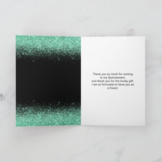 Quinceanera Mint Groene Jurk Faux Glitter Bedankkaart (Binnen)
