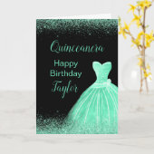 Quinceanera Mint Groene Jurk Faux Glitter Kaart (Gele Bloem)