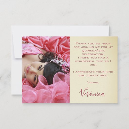 Quinceañera mis kweepeer foto bedankkaart (Achterkant)