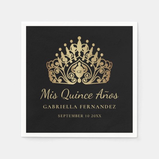 Quinceañera Mis Quince Anos Zwart Goud Servet (Voorkant)