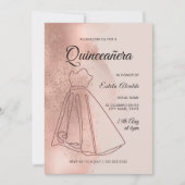 Quinceanera Mis Quince Dusty Roos Gold Elegant Kaart (Voorkant)