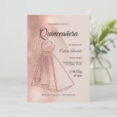 Quinceanera Mis Quince Dusty Roos Gold Elegant Kaart (Staand voorkant)