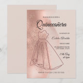Quinceanera Mis Quince Dusty Roos Gold Elegant Kaart (Voorkant / Achterkant)