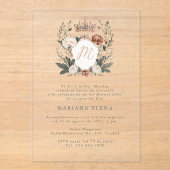 Quinceañera mis Quince Flower Crest Monogram Acryl Uitnodigingen (Voorkant)