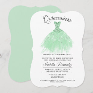 Quinceanera Mis Quince Mint Green Glitter Dress Kaart