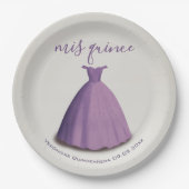 Quinceañera mis quince paarse jurk tafel decor papieren bordje (Voorkant)