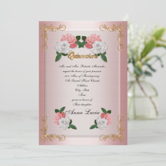 Quinceanera Mis uitnodiging 15e Verjaardag elegant (Staand voorkant)