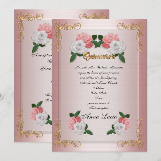 Quinceanera Mis uitnodiging 15e Verjaardag elegant (Voorkant / Achterkant)