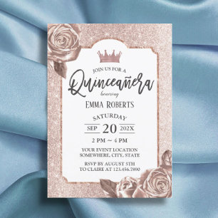 Quinceanera Modern Blush Roos Gold Floral Birthday Kaart