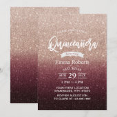 Quinceanera Modern Burgundy & Roos Gold Ombre Kaart (Voorkant / Achterkant)