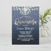 Quinceanera Modern Navy Blue Glitter Chandelier Kaart (Staand voorkant)