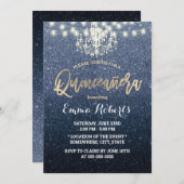 Quinceanera Modern Navy Blue Glitter Chandelier Kaart (Voorkant / Achterkant)