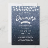 Quinceanera Modern Navy Blue Glitter String Lights Kaart (Voorkant)