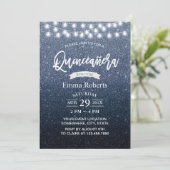 Quinceanera Modern Navy Blue Glitter String Lights Kaart (Staand voorkant)
