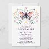 Quinceañera Modern Pink Paars Butterfly Floral Kaart (Voorkant)