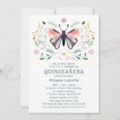 Quinceañera Modern Pink Paars Butterfly Floral Kaart (Voorkant)
