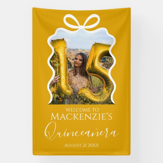 Quinceanera Modern Ribbon Lijst Spandoek (Verticaal)