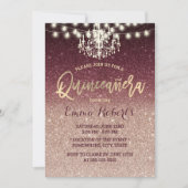 Quinceanera Modern Roos Gold en Bourgogne Glitter Kaart (Voorkant)