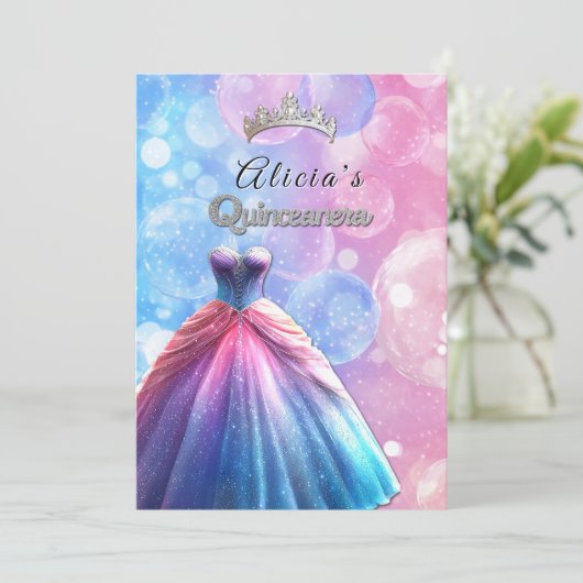 Quinceanera Mooie jurk kroon Kaart (Staand voorkant)