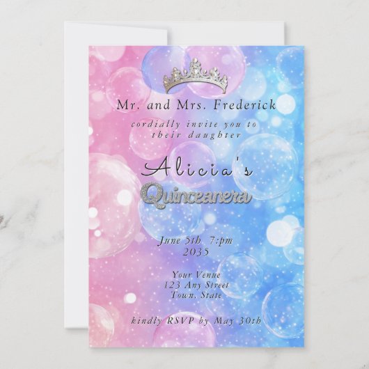 Quinceanera Mooie jurk kroon Kaart (Achterkant)