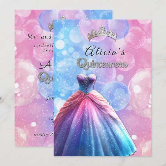 Quinceanera Mooie jurk kroon Kaart (Voorkant / Achterkant)