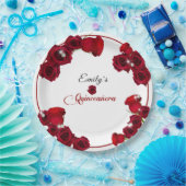 Quinceanera Mooie Rode Rozen Diamanten Papieren Bordje (Feest)