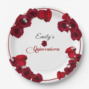 Quinceanera Mooie Rode Rozen Diamanten   Papieren Bordje