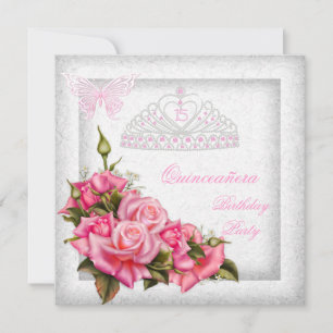 Quinceanera Mooie Roze Rozen Witte 15de Feest 2 Kaart