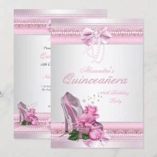 Quinceanera Mooie Roze Witte Roos Hoge Hak 2 Kaart