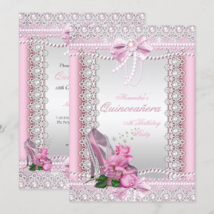 Quinceanera Mooie Roze Witte Roos Hoge Hakken Kaart