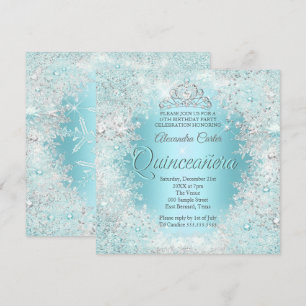 Quinceanera Mooie Zilveren Turkooisblauwe Sneeuwvl Kaart