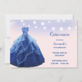 Quinceanera Navy Blauwe Blush Sliert Lichtjes Kaart (Voorkant)