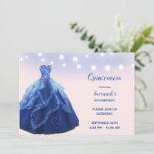 Quinceanera Navy Blauwe Blush Sliert Lichtjes Kaart (Staand voorkant)