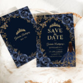 Quinceanera Navy Blauwe Goud Save The Date