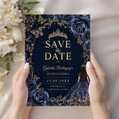 Quinceanera Navy Blauwe Goud Save The Date